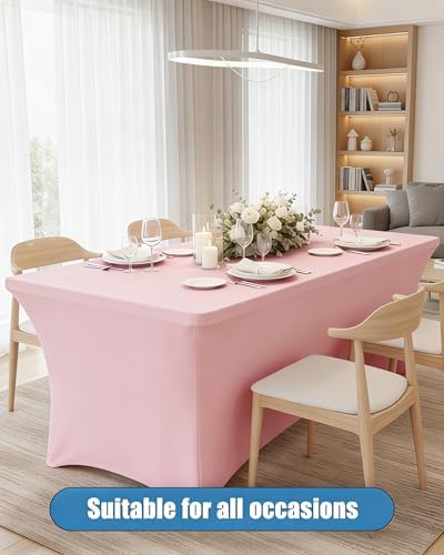 6FT Pink Table Cloth - 2 Pack Fitted Stretch Rectangle Spandex Tablecloth, Washable Table Cover for Party, Picnic, Wedding, Banquet, Birthday and Festival(30" x 72") - Image 2