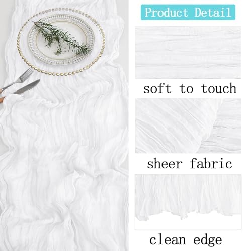 16 Pack White Cheesecloth Table Runner 20 x 120 inch Gauze Table Runners 10 FT Long,Semi Sheer Boho Cheese Cloth Fabric Table Runner Bulk for Wedding,Party,Baby Shower,Bridal Shower Decoration - Image 3