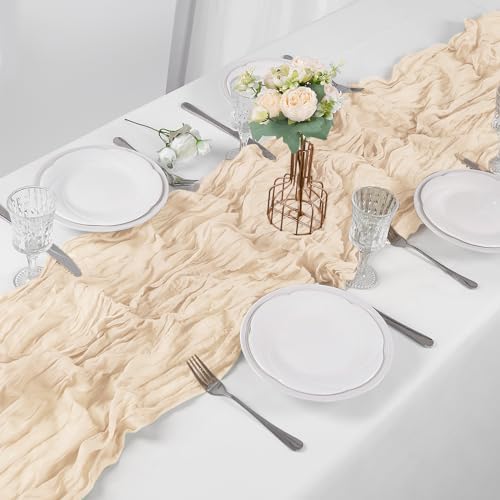 Bailarina 12 Pack Cheesecloth Table Runner 17x108 Inch Long Gauze Cheese Cloth 9ft Wrinkled Sheer Table Runner for Wedding Reception Birthday Party Table Decoration (Ivory) - Image 2