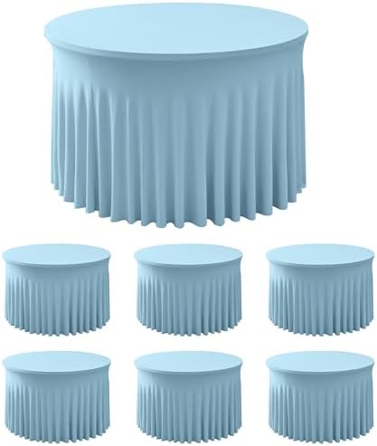 HolidayIdeas Fitted Baby Blue Spandex Table Skirts for Wedding Party,60 Inch Round,6 Pack by HolidayIdeas