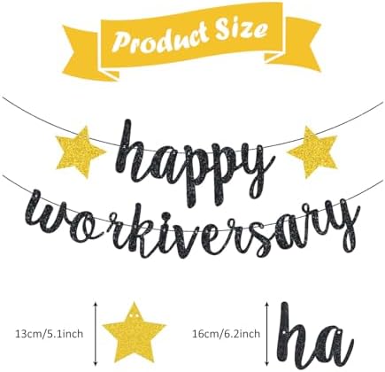 Happy Workiversary Banner Black Work Anniversary Decorations Work Office Party Decoration Supplies - Image 2