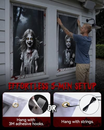 2pcs Halloween Window Cover Decor, Scary Ghost Curtain Outdoor - Image 3
