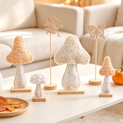 Fairy Garden Mushroom Decorations, 6Pcs Enchanted Forest Felt Wood Toppers by BalunAdmhail