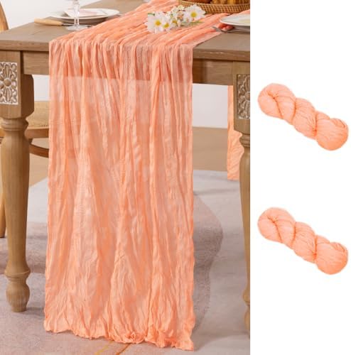 Peach Pink Cheesecloth Table Runner Fall Dinning Table Decor 10ft, 2 Pack by MLMC
