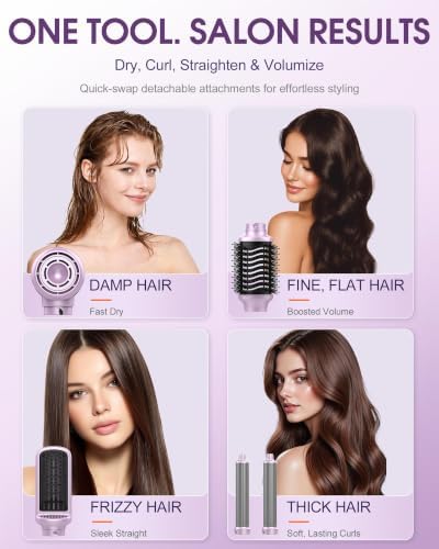 6-in-1 Hot Air Brush & Hair Dryer, 110,000 RPM High-Speed Ionic Blow Dryer Ionic Auto Curlers, Detachable Tools, 90° Rotating Handle for Fast Drying, Curling, Straightening & Volumizing All Hair Types - Image 3