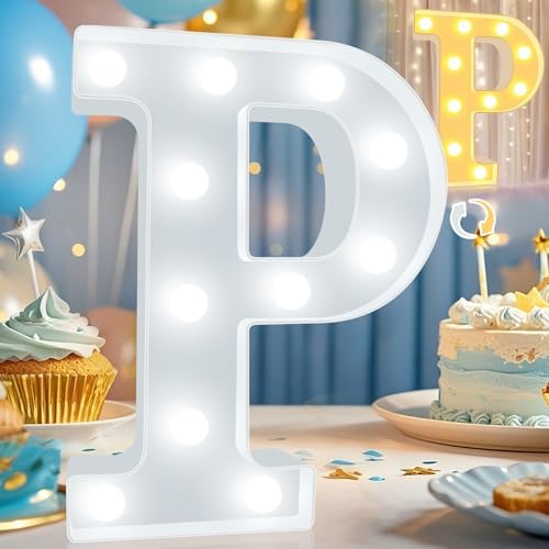 Pooqla LED Marquee Letter Lights, Warm White and Cool White Decorative Lighted Letters, Light Up Alphabet Letters for Boys Girls, Party, Wedding, Bar, Night Light, Birthday Decoration, Letter P by Pooqla