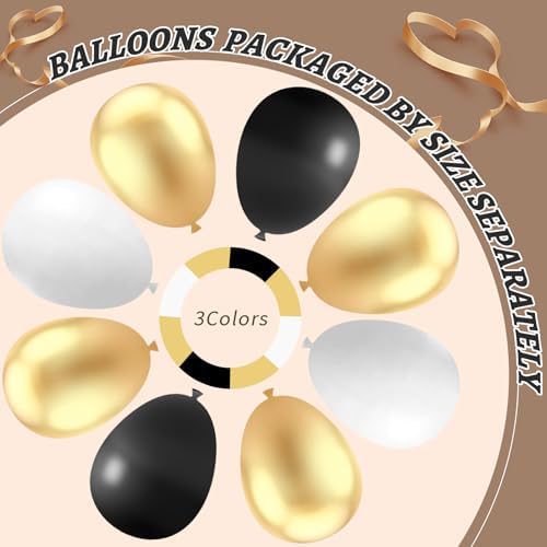 412Pcs Black and Gold Balloons,18 12 10 5 Inch Different Size Black White Metallic Gold Latex Balloons for Graduation Birthday Wedding Party Decorations - Image 4