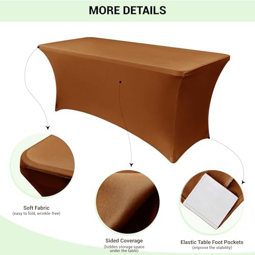 Obstal 8ft Stretch Spandex Table Cover, 2 Pack, Light Coffee - Image 3