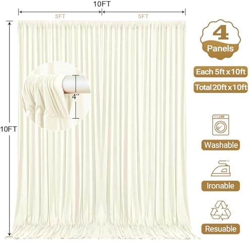 20x10ft Ivory Backdrop Curtain Panels for Parties - Wrinkle Free Polyester Photo Curtain Backdrop Wedding Back Drop Fabric Drapes for Party Decorations Background for Photography - Image 4