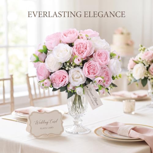 Geosar 8 Bundles Artificial Peonies Flowers,White and Pink - Image 5