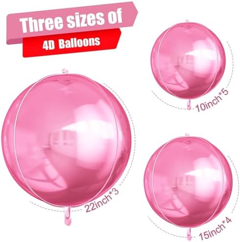 12PCS Metallic Pink Round Foil Balloons 22" 15" 10" Large Pink Balloons - Image 2