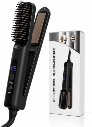2-in-1 Straightening Brush and Flat Iron (Black) by Unknown