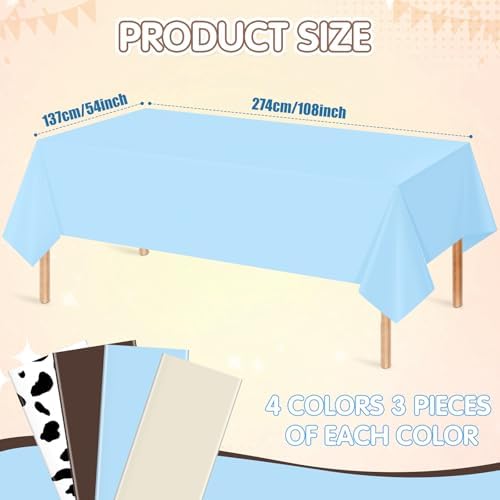 12 Pack Cowboy Baby Shower Plastic Tablecloth for Rectangle Tables, Cow Print Western Disposable Table Cover, Blue Rustic Table Cloth for Western Farm Cowboy My First Rodeo Baby Shower Party Decor - Image 2