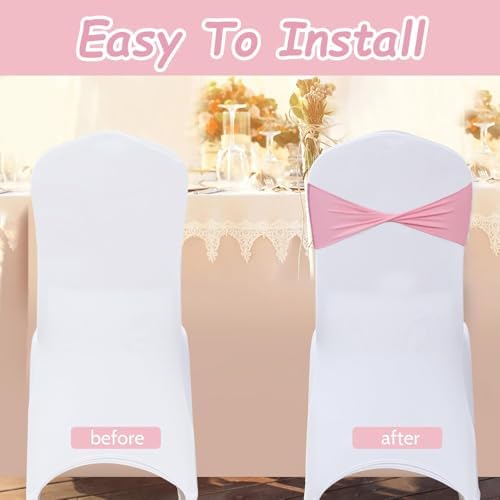 Spandex Pink Chair Sashes Bows 60 Pcs Light Pink Chair Sashes Elastic Chair Cover Bands Ties Without Buckle for Wedding Birthday Party Ceremoney Events Decoration - Image 4