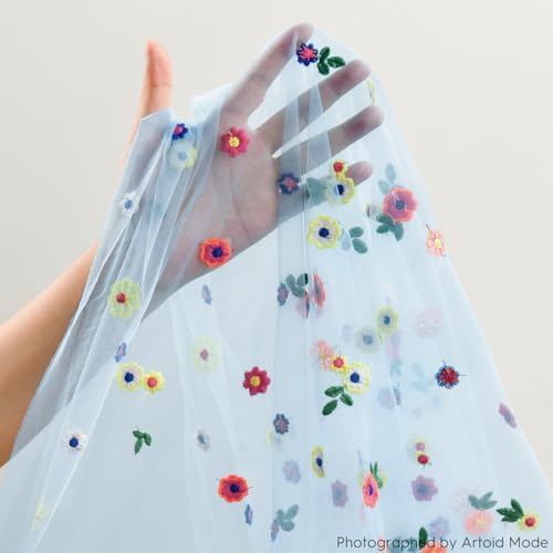 Artoid Mode Blue Embroidery Daisy Gauze Table Runner 120 Inch 10FT - Image 5