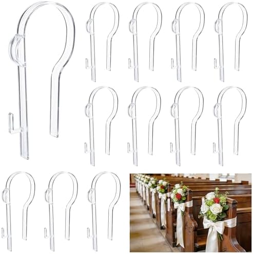 moonoom 12 Pcs Wedding Church Pew Clips, Ceremony Aisle Chair Hangers, Wedding Pew Bow Hooks for Ceremony Banquet Party Receptio Bow Garland Wreath Flowers Holder by moonoom