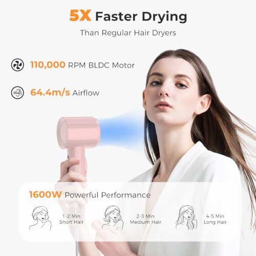 Hair Dryer, High Speed Ionic Blow Dryer, Concentrator, Pink - Image 2