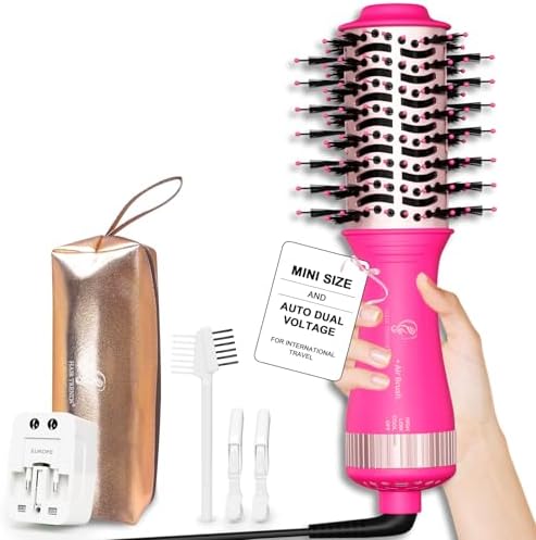Dual Voltage One Step Mini Hot Air Brush Styler & Dryer for Europe Travel by HairTrends