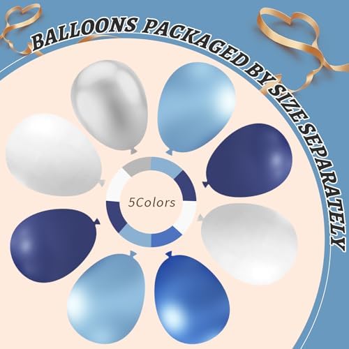 412Pcs Blue Balloon Arch Kit,5 10 12 18 inch Blue Balloon Garland with Metallic Dark Blue Silver Balloons for Baby Shower Graduation Birthday Wedding Party Decorations - Image 4