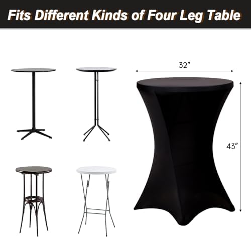 Fixwal 4 Pack Cocktail Tablecloth Bar Top Table Covers Round Black Spandex - Image 3