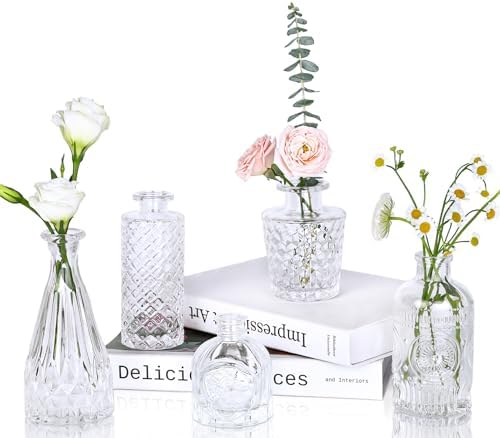 UPBUD Clear Glass Bud Vases Set of 5, Mini Flower Vase for Centerpieces by UPBUD