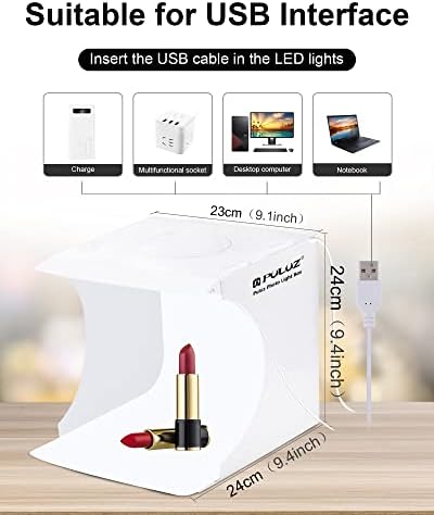 Photo Studio Box with LED Light, PULUZ 20cm Mini Portable Photography Lighting Tent Kit, White Foldable Shooting Softbox with 2x20 Lights + 6 Backdrops for Product Display - Image 4