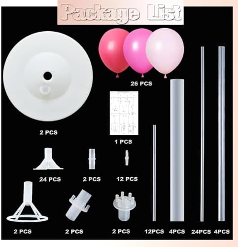 Balloon Column Kit Set of 2 With Balloons Included - Balloon Tower with Stand, Base, and Pole,Backdrop Decoration for Wedding, Baby Shower, Birthday Party, or Bachelorette Parties (Pink) - Image 2