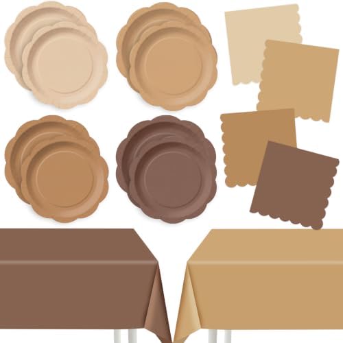LemonRoad 100 Pcs Gradient Brown Paper Plates Napkins Tablecloth Set for 24 by Unknown