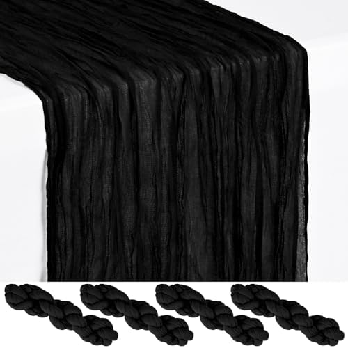 4 Pack Black Cheesecloth Table Runner 17x108 Inches Boho Home Decor by Showgeous