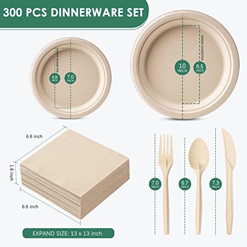 Gezond Compostable Paper Plates Set 300 PCS Disposable Plates 10 Inch - Image 3