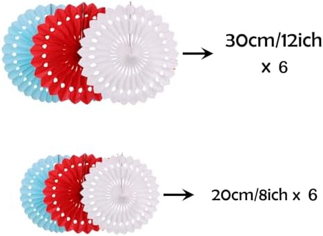 ZOOYOO Hanging Paper Fans Party Decorations,12 Pcs Red White Blue Honeycomb Round Fans,Ceiling Decor for Birthday,Wedding,Sport,Dr Party Backdrop - Image 2