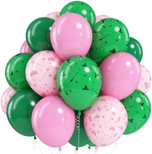 Jobkoo Pink and Green Balloons 12 Inch Dark Green Light Pale Pink Printed Birthday Latex Balloons for Girls Wizard Decor Baby Shower Bachelorette Party Decorations Supplies by Jobkoo