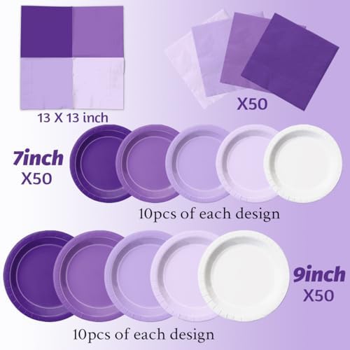 CMUSKO Lavender Party Supplies-150Pcs Purple Plates and Napkins Kit Serves 50,Gradient Light Purple Tableware for Birthday,Baby Shower,Wedding - Image 4