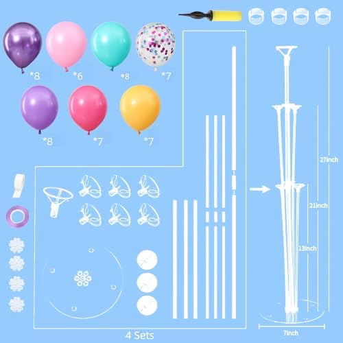 4 Sets Pink Purple Blue Teal Yellow Balloons Stand for Table - Image 4