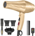 Ionic Hair Dryer,2400W Negative Ion Low Noise Hair Dryer Professional Fast Drying Hair Dryers with 2 Speeds, 3 Heat Settings, Cooling Button,with Diffuser for Curly and Straight Hair（Champagne Gold） by Unknown