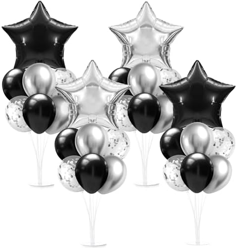 Lunmon 4 Set Black and Silver Balloon Centerpiece Stand Kit for Table by Lunmon