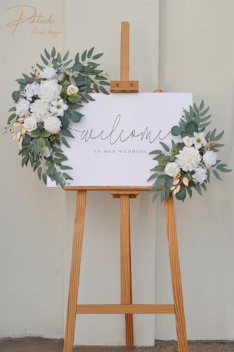 Faux Flower Swag Set of 2 for Wedding Welcome Signs Floral Swag Wedding Reception Ceremony Signs Decor (A-White) - Image 5