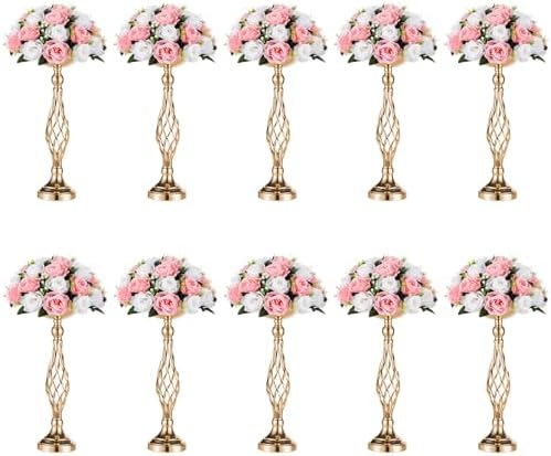 NUPTIO Gold Centerpiece Stand for Table, Twist Style , 17.7" Tall, 10 Pcs by Nuptio