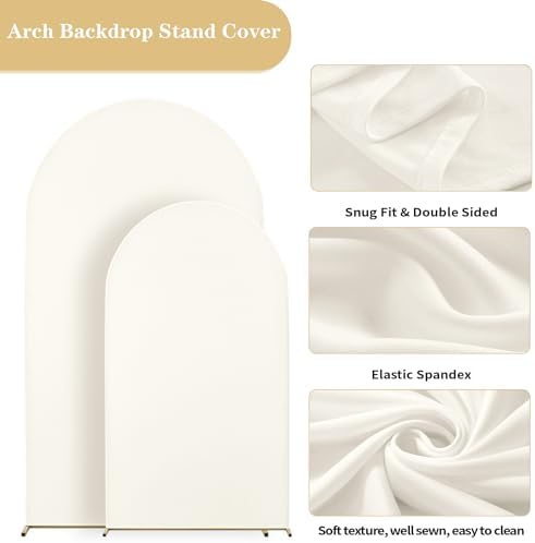 Ivory Arch Backdrop Cover (7.2FT,6FT,6FT) Set of 3, Spandex 2-Sided Round Top Chiara Fitted Wedding Arch Cover Backdrop for Wedding Birthday Party Arch Stand Decoration - Image 3