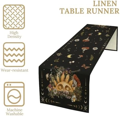 Sun Moon Moth Mushroom Table Runner Moon Phase Floral Seasonal Spring Autumn Gothic Tarot Dinner Runner for Farmhouse Kitchen Dining Table Holiday Party Decoration 13"x120" - Image 4