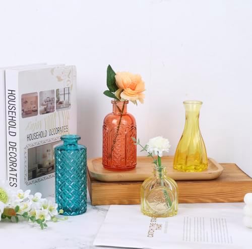 CUCUMI 24pcs Bud Vases for Centerpieces, Colorful Vintage Glass Vase Set - Image 4