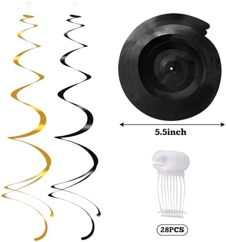 Colorful Ceiling Swirl Foil Decorations Hanging Plastic Streamer Themed Swirl Party Decoration for Wedding New Years Day Graduation Celebration, Pack of 28 (Gold, Black) - Image 4
