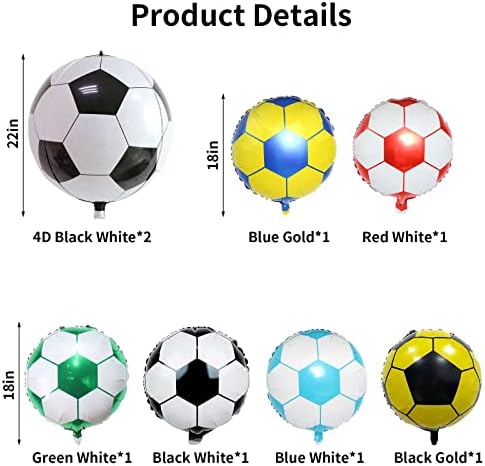 8Pcs Soccer Foil Balloons Set, 22 inch 4D Soccer Mylar Foil Balloons and 18 inch Multicolor Football Foil Balloons for Boys Kids Soccer Ball Game Fans Birthday Party Decoration Supplies - Image 2
