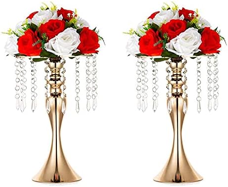 Sziqiqi Gold Floral Centerpiece Riser with Crystal Beads, 2Pcs, 13.8in by SZIQIQI