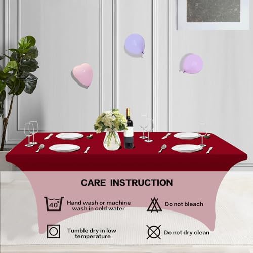 IVAPUPU 6FT Table Cloth for Rectangular Spandex Burgundy Table Cover - Image 5