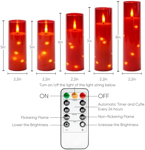 Homemory Flickering Flameless Candles with Remote, Red LED Pillar Candles - Image 2