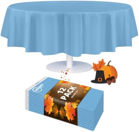 Grandipity Brand Round White Plastic 84" Disposable Tablecloth (12 Pack), Party & Event Decorative Cover by Grandipity