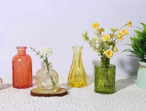 CUCUMI 24pcs Bud Vases for Centerpieces, Colorful Vintage Glass Vase Set - Image 3