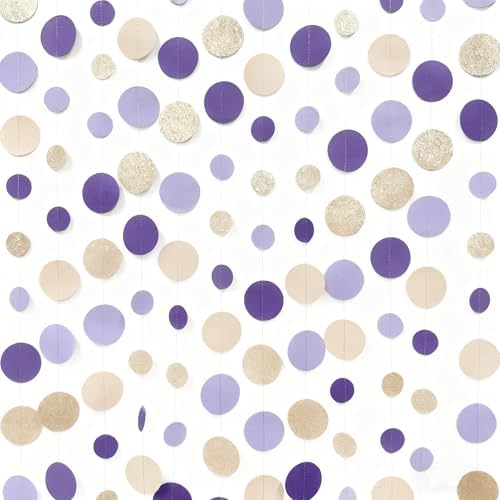 Champagne Gold Purple Cream Nude Polka Dots Garland Lavender Hanging Paper Circle Dot Streamer for Birthday Wedding Shower Engagement Bridal Shower Lilac Violet Theme Party Decorations Supplies - Image 4