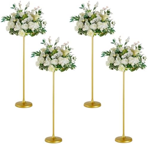 4pcs Gold Metal Wedding Flower Stand, 39.4" Tall Table Centerpieces by WeddingPartyDecoration